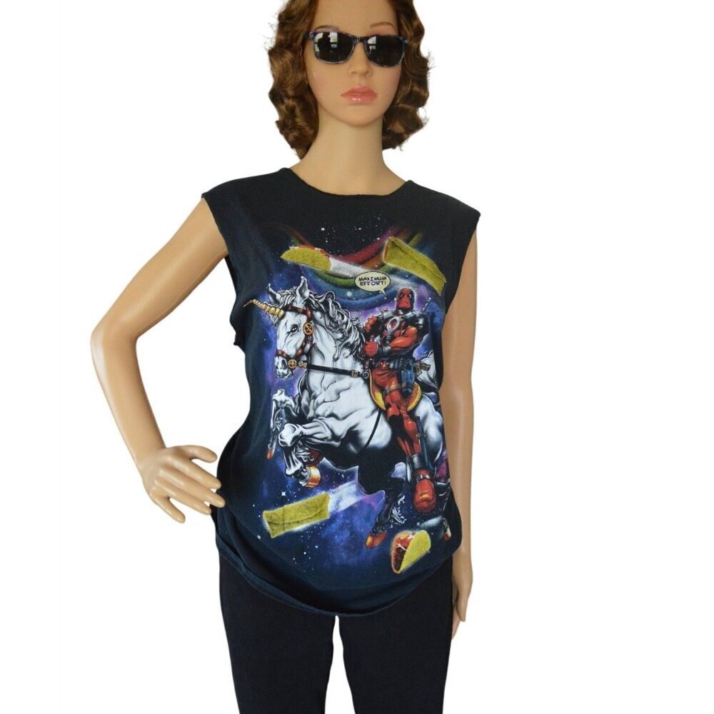 Marvel Deadpool Cotton Muscle Tank Black Graphic Mens Size Medium Summer Casual